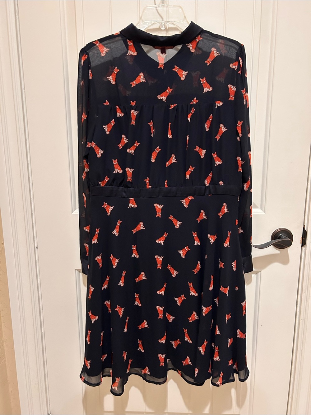 EUC: ModCloth Navy Chiffon Fox Print Shirt Dress - Picture 5 of 8